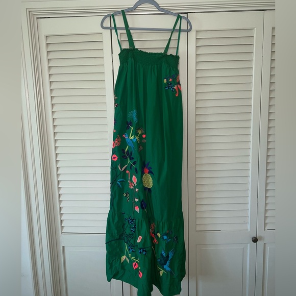 Anthropologie Ruffled Floral Embroidered Caribbean design Maxi Dress XS - Picture 3 of 5